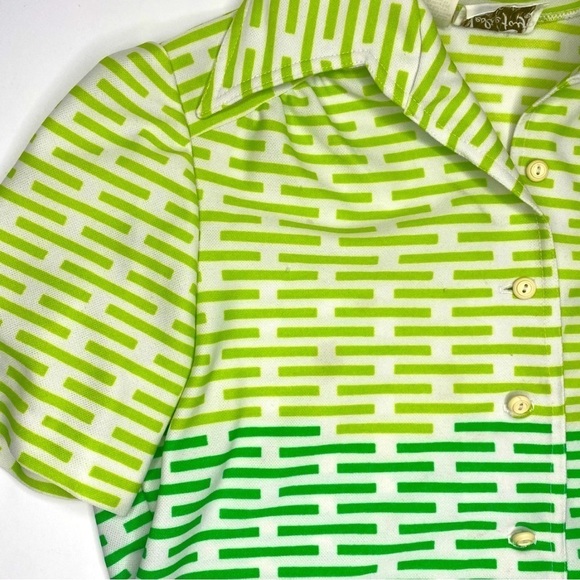 Vintage Butterfly Collar Ombré Lines Button Up Shirt Sz Med - Picture 5 of 12